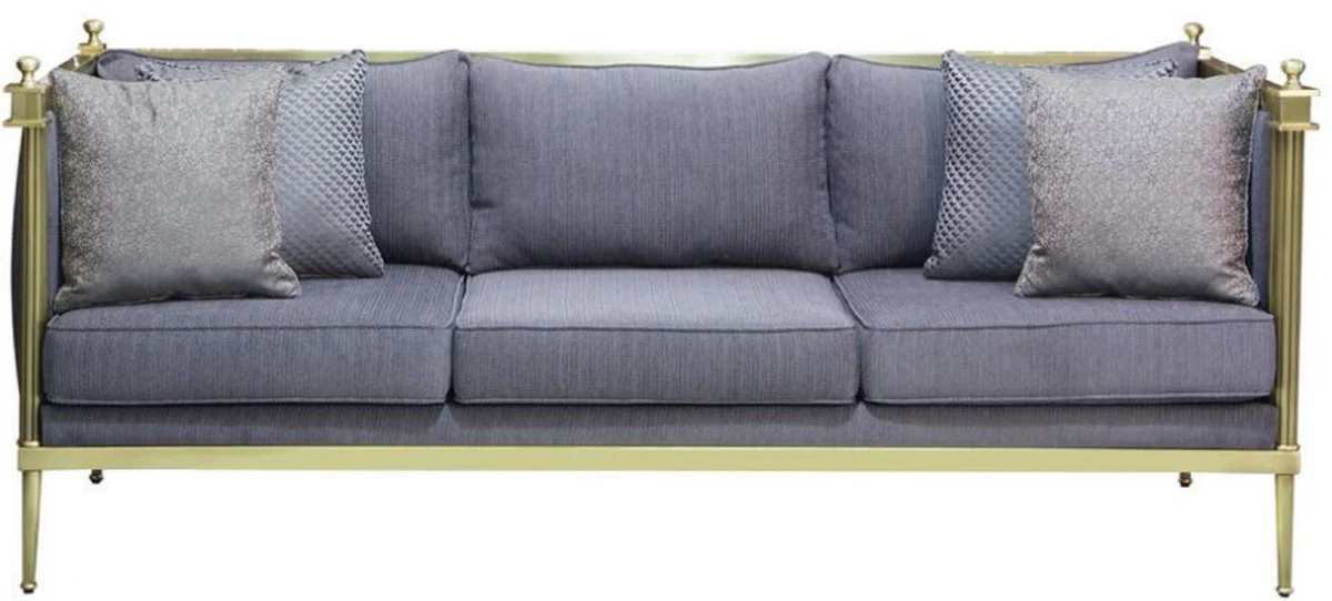 Luxus Sofa Blau / Matt Gold 224 x 80 x H. 88 cm - Wohnzimmer Sofa - Hotel Sofa - Wohnzimmer Möbel - Wohnzimmer Einrichtung - Hotel Möbel - Luxus Möbel - Luxus Einrichtung