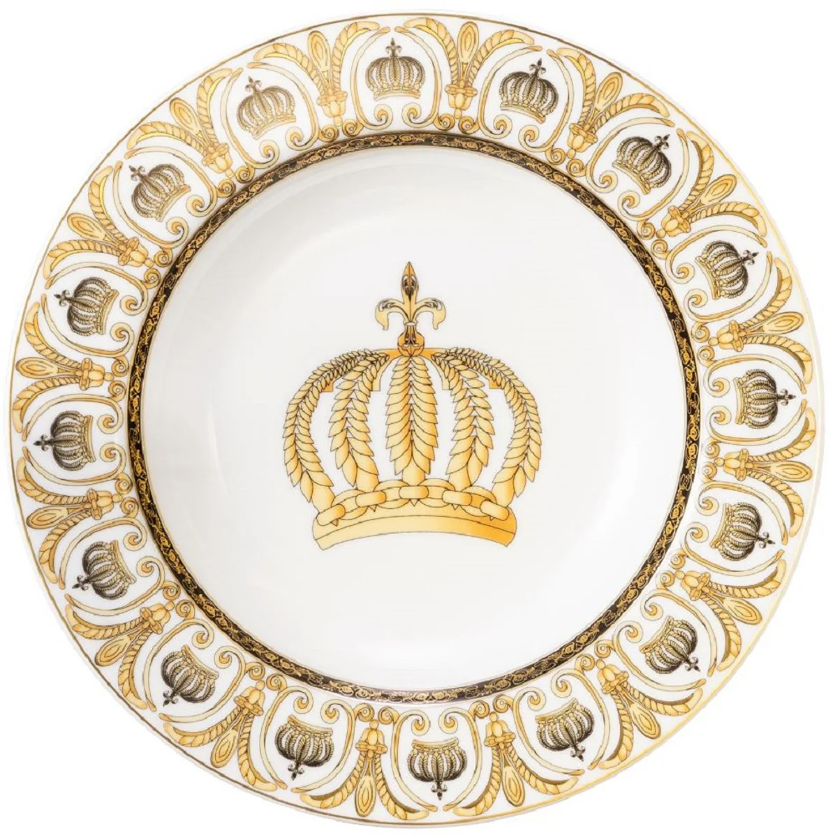 Harald Glööckler Pompöös Porzellan Suppenteller Set mit Krone Weiß / Gold Ø 22,3 x H. 3,7 cm - designed by Harald Glööckler