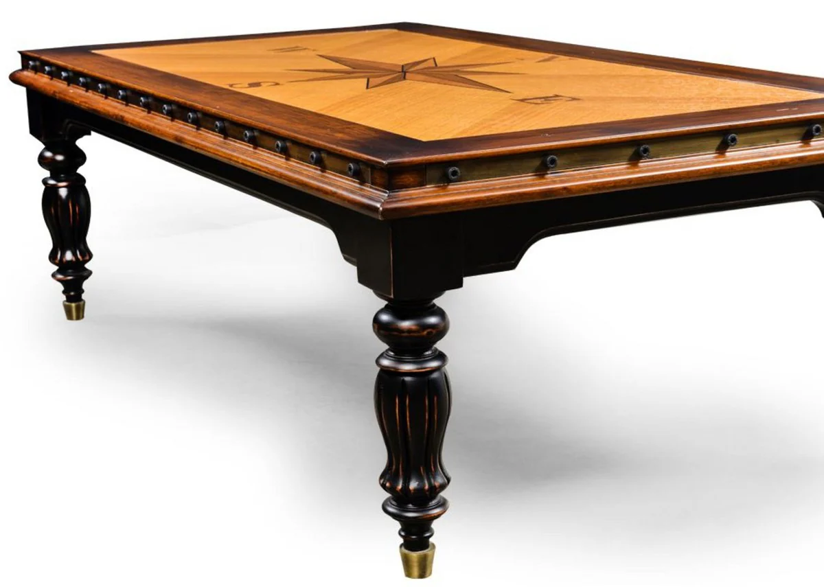 Luxus Vintage Stil Couchtisch Naturfarben / Braun / Schwarz 137 x 77 x H. 45 cm - Rechteckiger Massivholz Wohnzimmertisch - Vintage Stil Wohnzimmer Möbel - Luxus Wohnzimmer Möbel