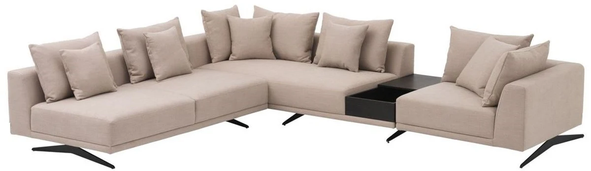 Luxus Ecksofa Sandfarben / Bronze 340 x 292 x H. 64 cm - Edles Wohnzimmer Sofa mit Kissen - Luxus Möbel - Luxus Qualität