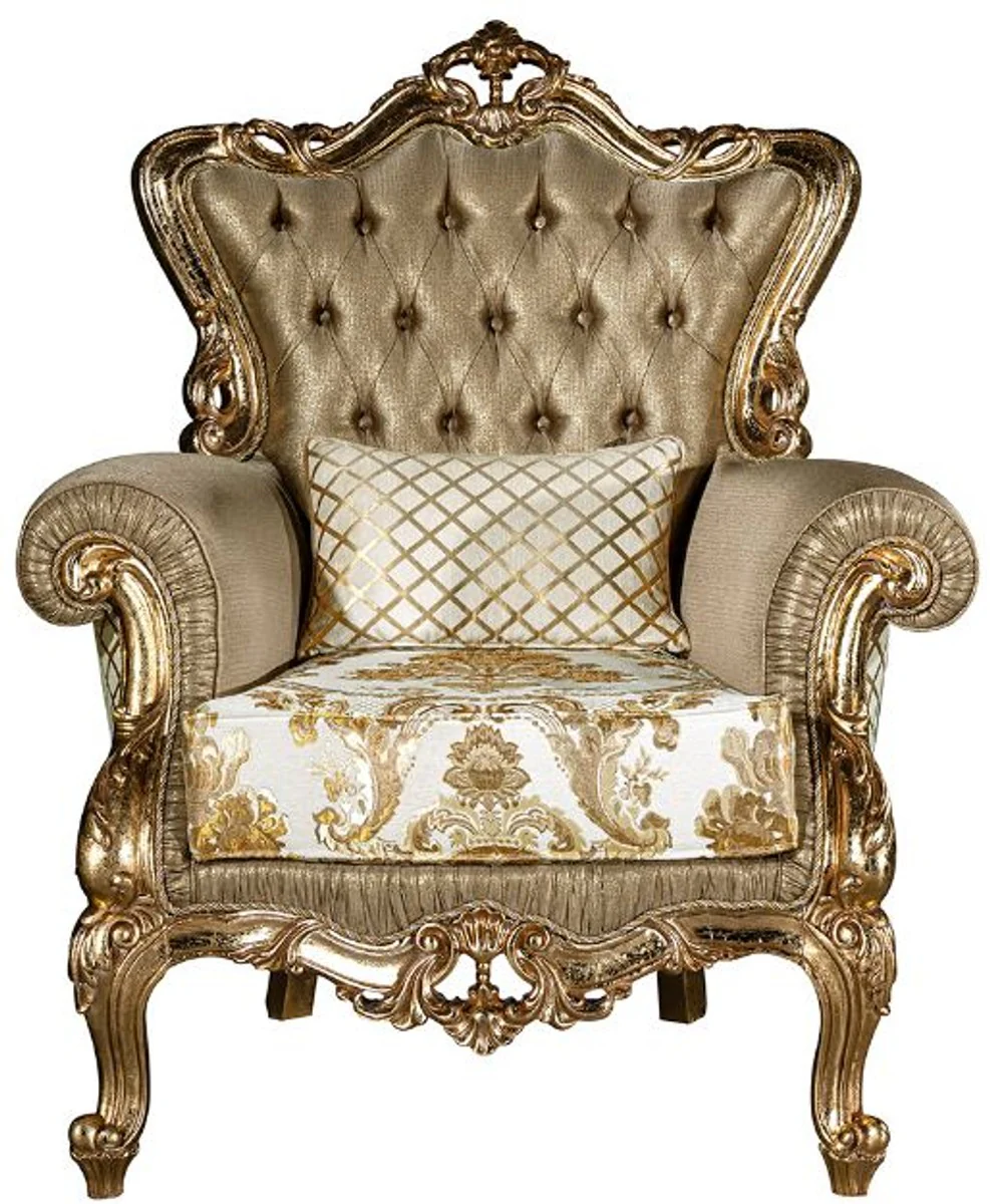 Luxus Barock Wohnzimmer Set Gold / Weiß - 2 Sofas & 2 Sessel & 1 Couchtisch - Wohnzimmer Möbel im Barockstil - Edel & Prunkvoll