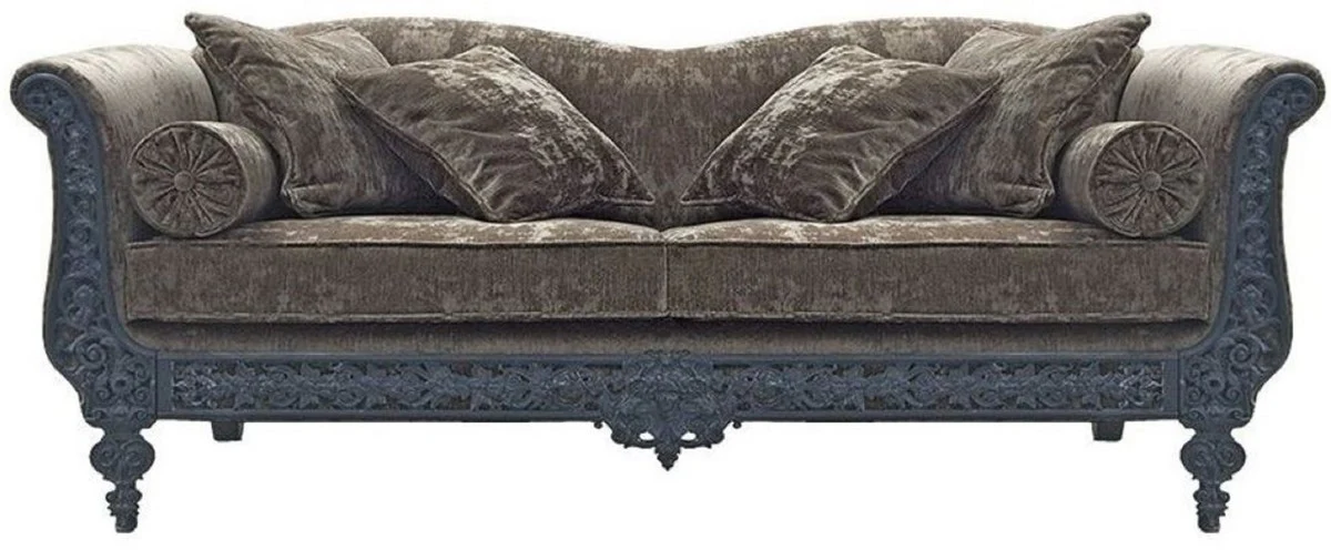 Luxus Barock Sofa Grau / Blau 220 x 100 x H. 80 cm - Handgeschmiedetes Schmiedeeisen Sofa mit Kissen - Wohnzimmer Sofa - Garten Sofa - Terrassen Sofa - Barock Möbel