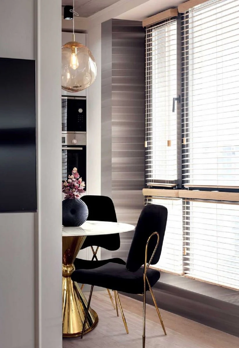 Luxus Esstisch Weiß / Gold Ø 100 x H. 75 cm - Runder Esszimmertisch mit Kunstmarmor Tischplatte - Esszimmer Möbel - Luxus Möbel - Luxus Einrichtung - Esszimmer Einrichtung