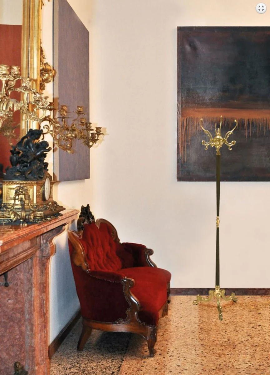Luxus Barock Garderobenständer Gold / Grün 45 x 45 x H. 175 cm - Edler Messing Kleiderständer - Barock Hotel Garderoben Möbel