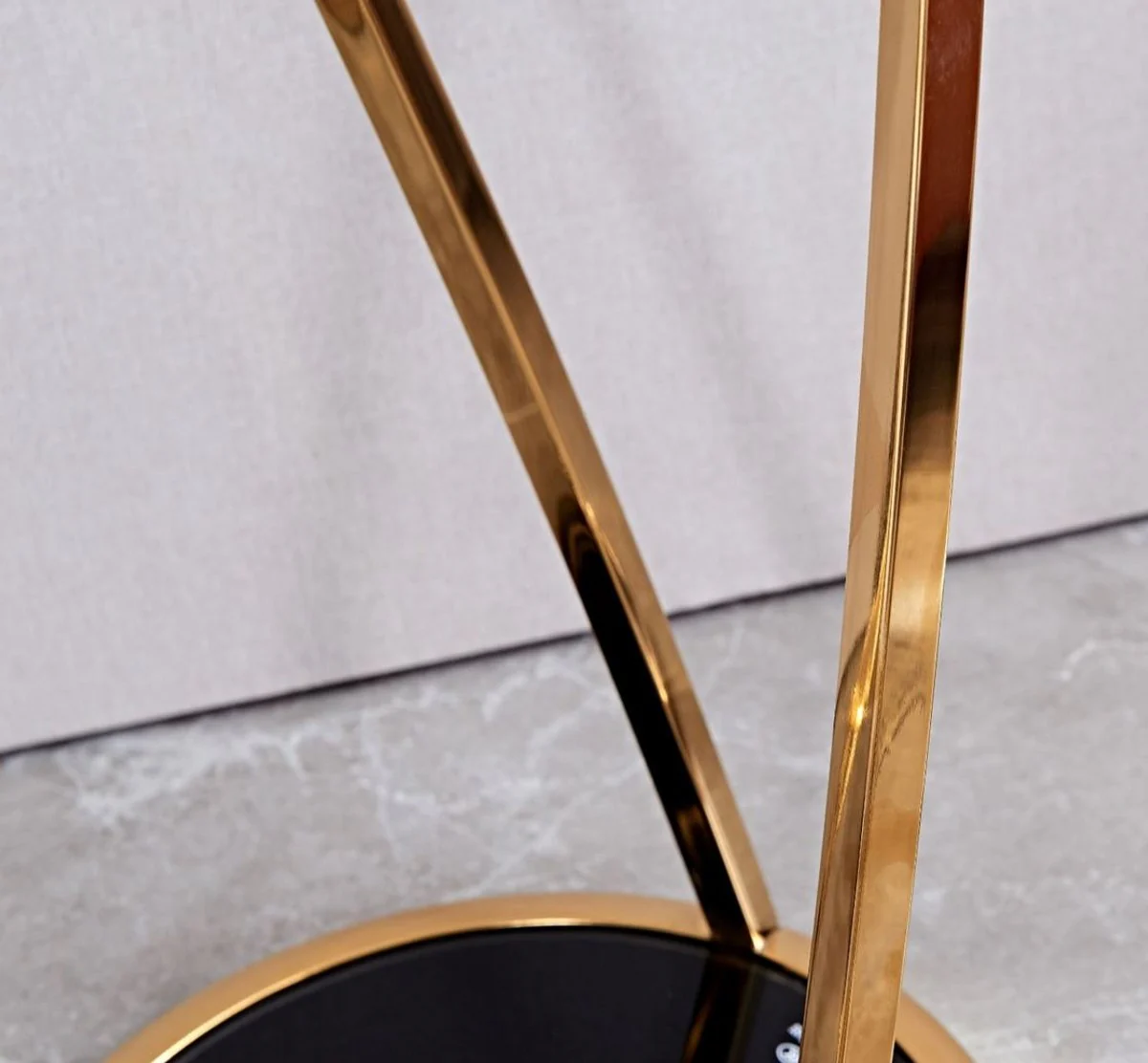 Luxus Beistelltisch Gold / Schwarz Ø 35 x H. 70 cm - Runder Edelstahl Blumentisch mit getönten Glasplatten - Wohnzimmer Möbel - Luxus Möbel