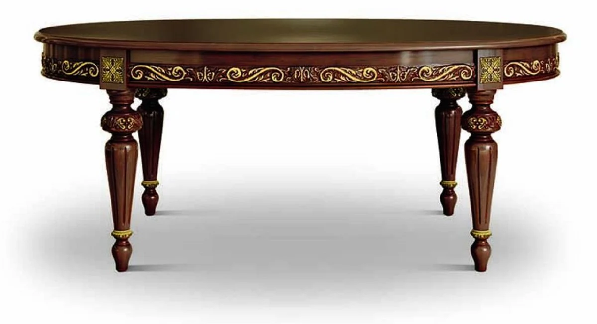 Luxus Barock Esstisch Braun / Gold 160-210 cm - Barock Möbel - Made in Italy