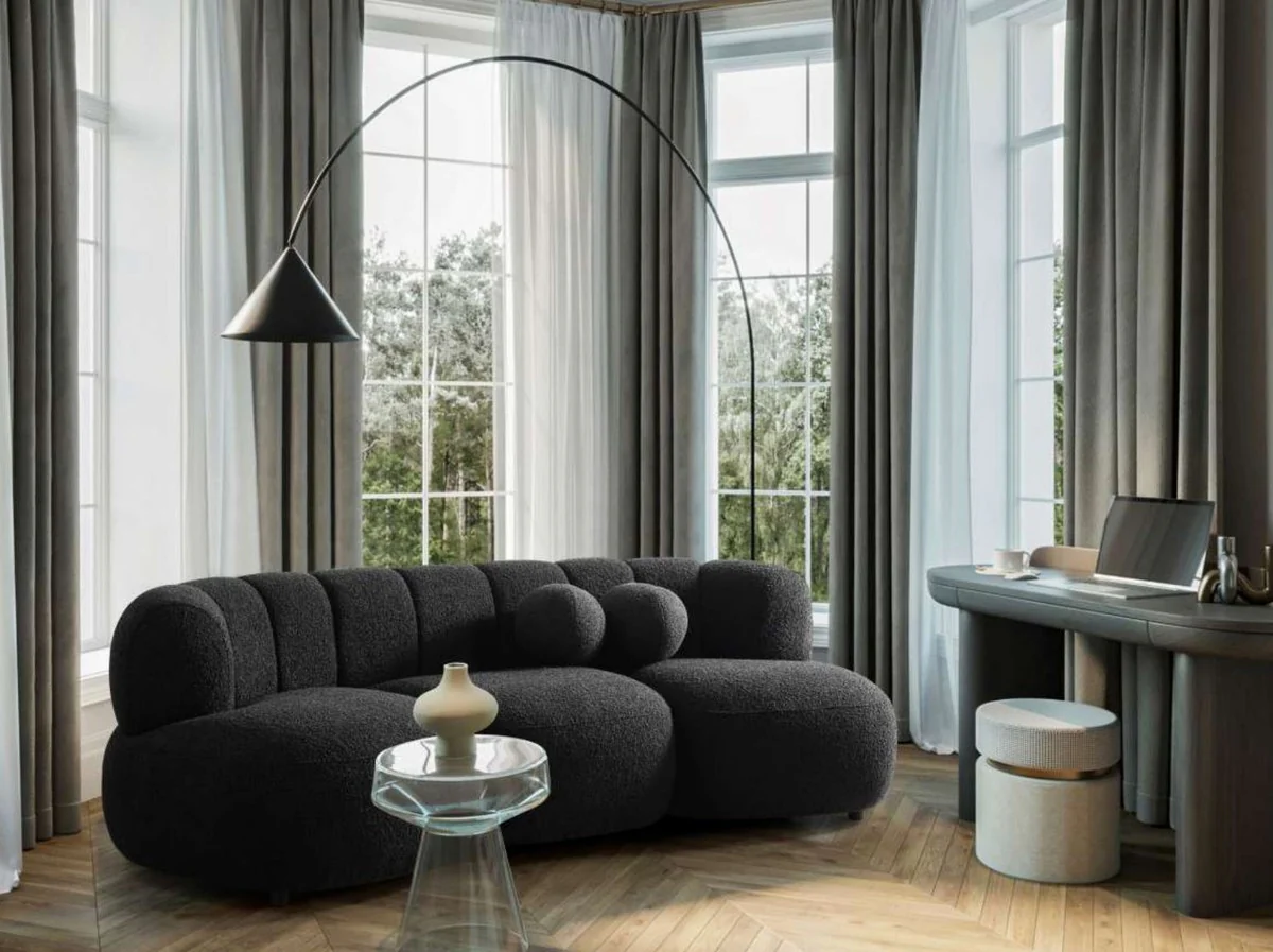 Luxus Sofa Schwarz 230 x 95 x H. 75 cm - Wohnzimmer Sofa - Hotel Sofa - Wohnzimmer Möbel - Hotel Möbel - Luxus Möbel - Luxus Einrichtung - Wohnzimmer Einrichtung