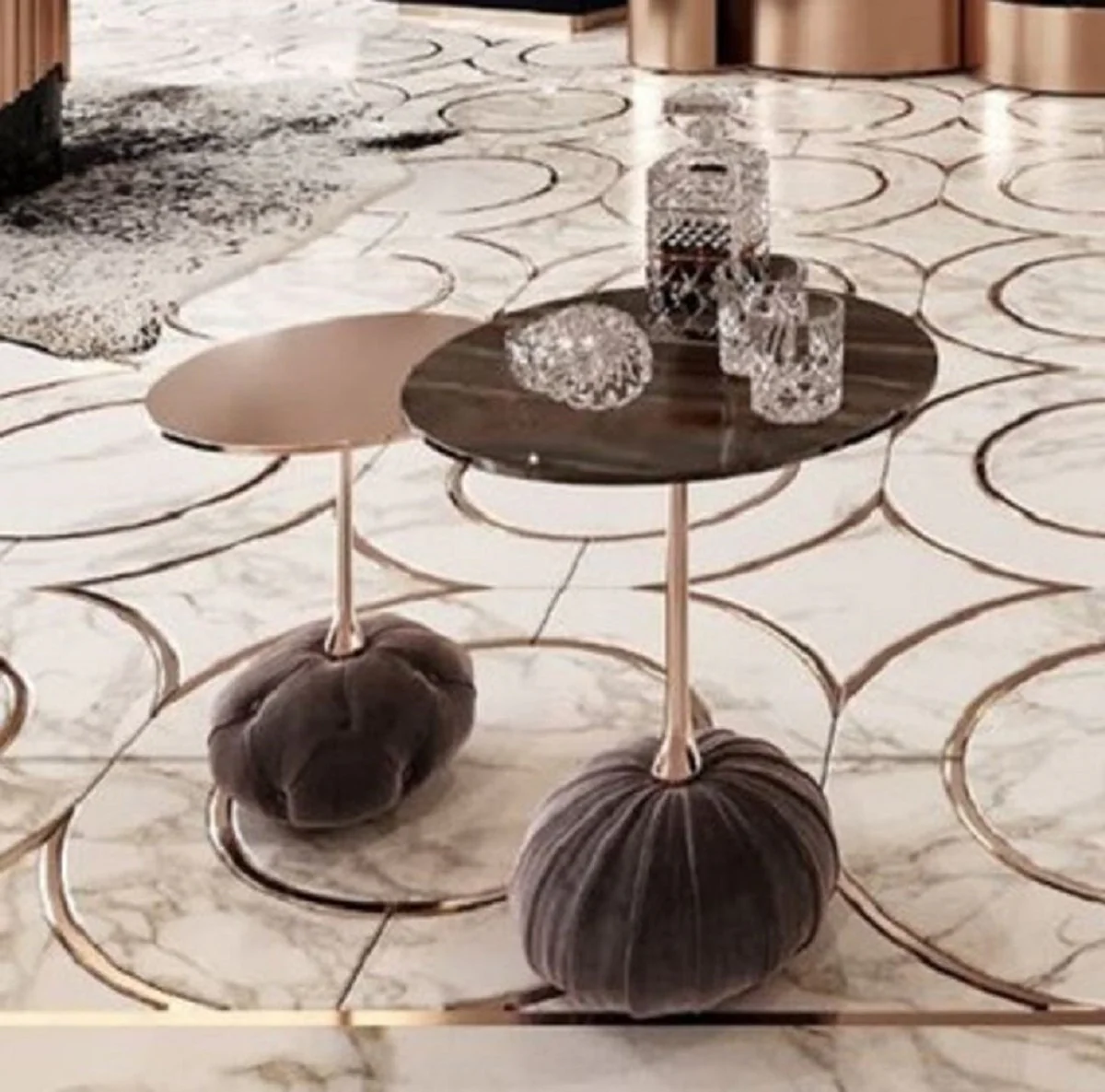 Luxus Beistelltisch Set Schwarz / Kupfer