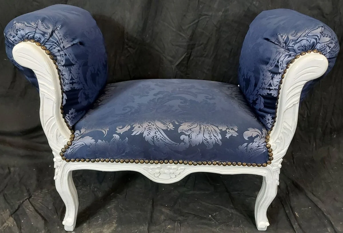 Barock Schemel Lila Muster / Weiß - Handgefertigter Antik Stil Hocker - Barockstil Hocker - Wohnzimmer Möbel im Barockstil - Barockstil Möbel - Barock Möbel - Barock Einrichtung