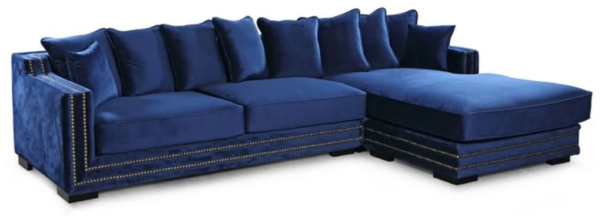 Luxus Ecksofa Blau / Schwarz / Silber 315 x 186 x H. 105 cm - Modernes Wohnzimmer Sofa - Moderne Wohnzimmer Möbel - Luxus Kollektion