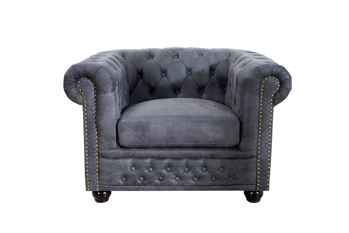 Chesterfield Sessel Antikgrau - Lounge Sessel Antik grau - Wohnzimmer Sessel