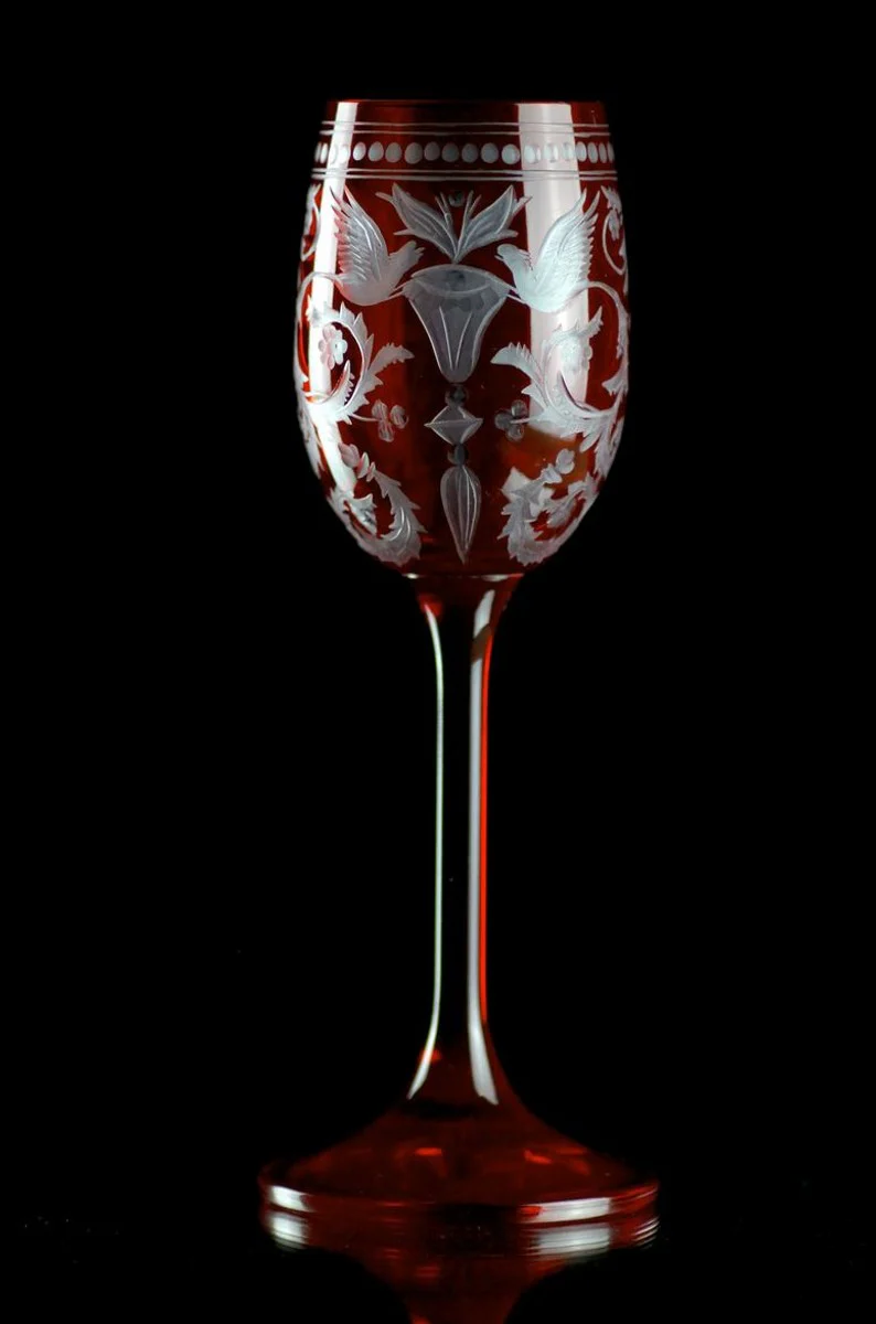 Luxus Likörglas 6er Set Rot / Silber Ø 5,5 x H. 15 cm - Handgefertigte und handgravierte Likörgläser - Hotel & Restaurant Accessoires - Luxus Qualität