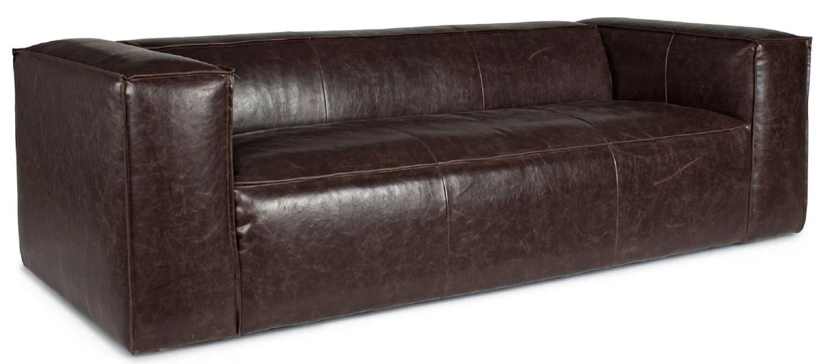 Luxus Kunstleder Sofa Dunkelbraun 224 x 99 x H. 67,5 cm - Wohnzimmer Sofa - Wohnzimmer Möbel - Kunstleder Möbel - Luxus Möbel - Luxus Einrichtung