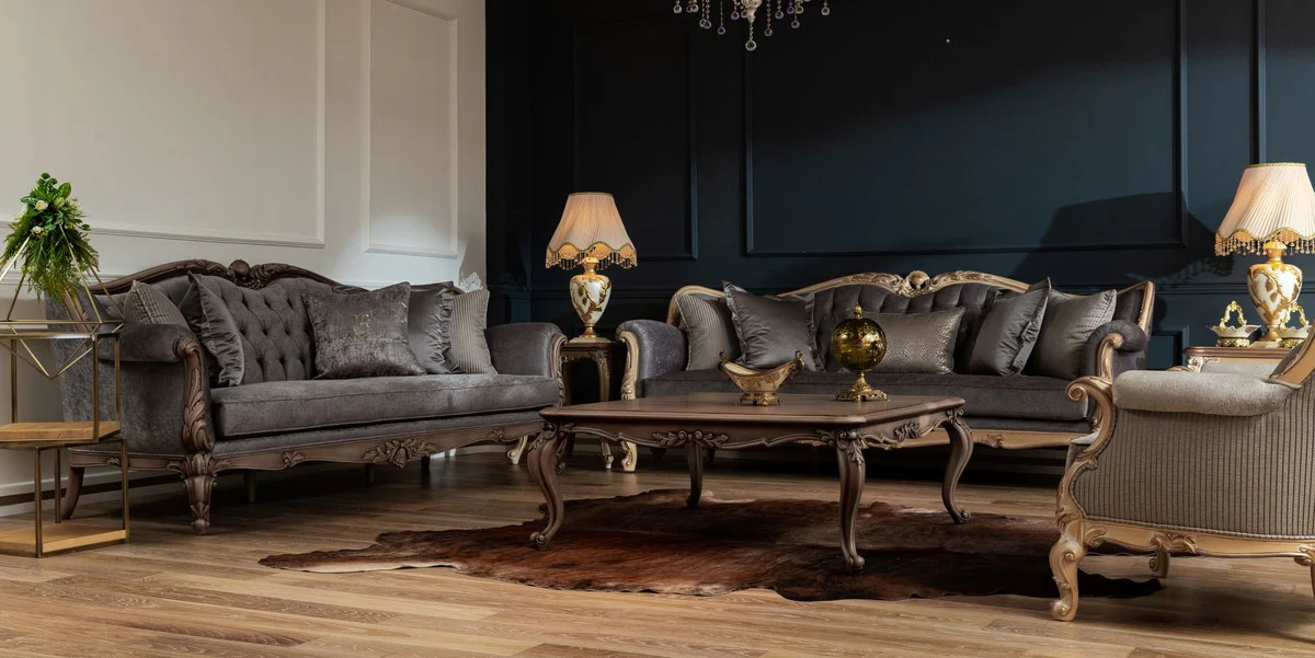 Luxus Barock Couchtisch Braun - Handgefertigter Massivholz Wohnzimmertisch - Barock Wohnzimmer Möbel