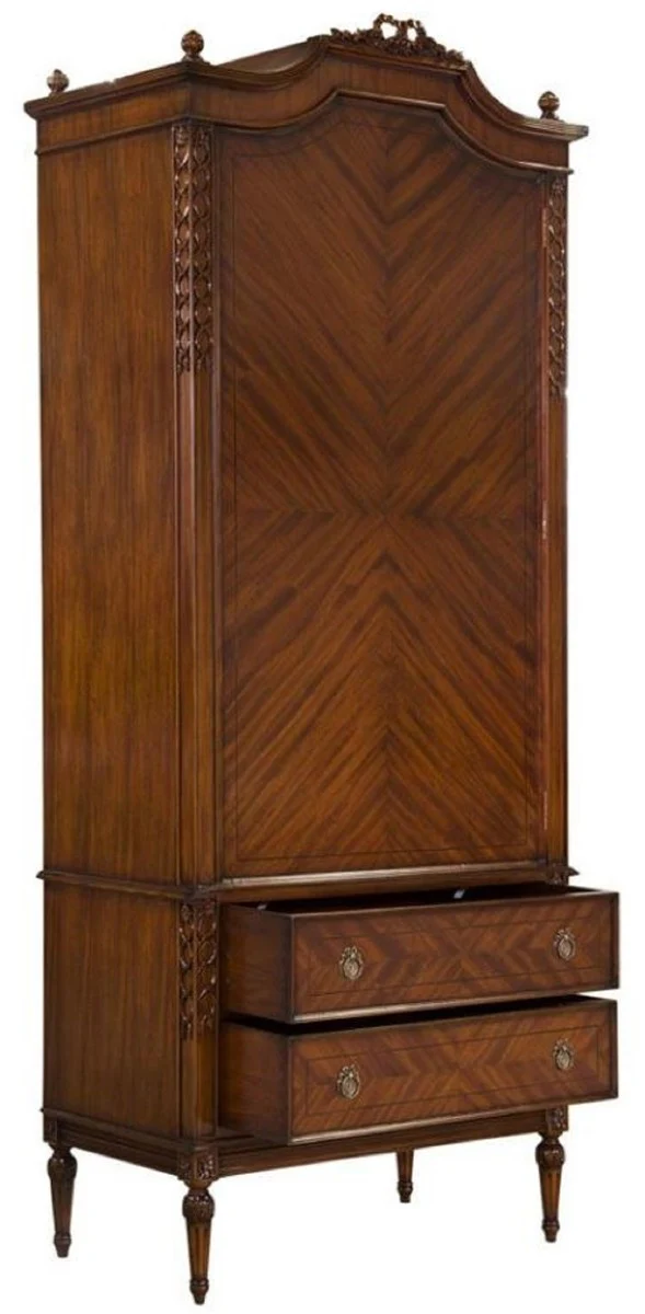 Luxus Jugendstil Kleiderschrank Dunkelbraun - Handgefertigter Massivholz Schlafzimmerschrank mit Tür & 2 Schubladen - Barock & Jugendstil Schlafzimmer Möbel