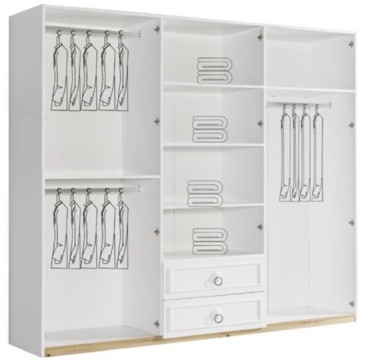 Landhausstil Schlafzimmerschrank Weiß / Braun 251 x H. 217 cm