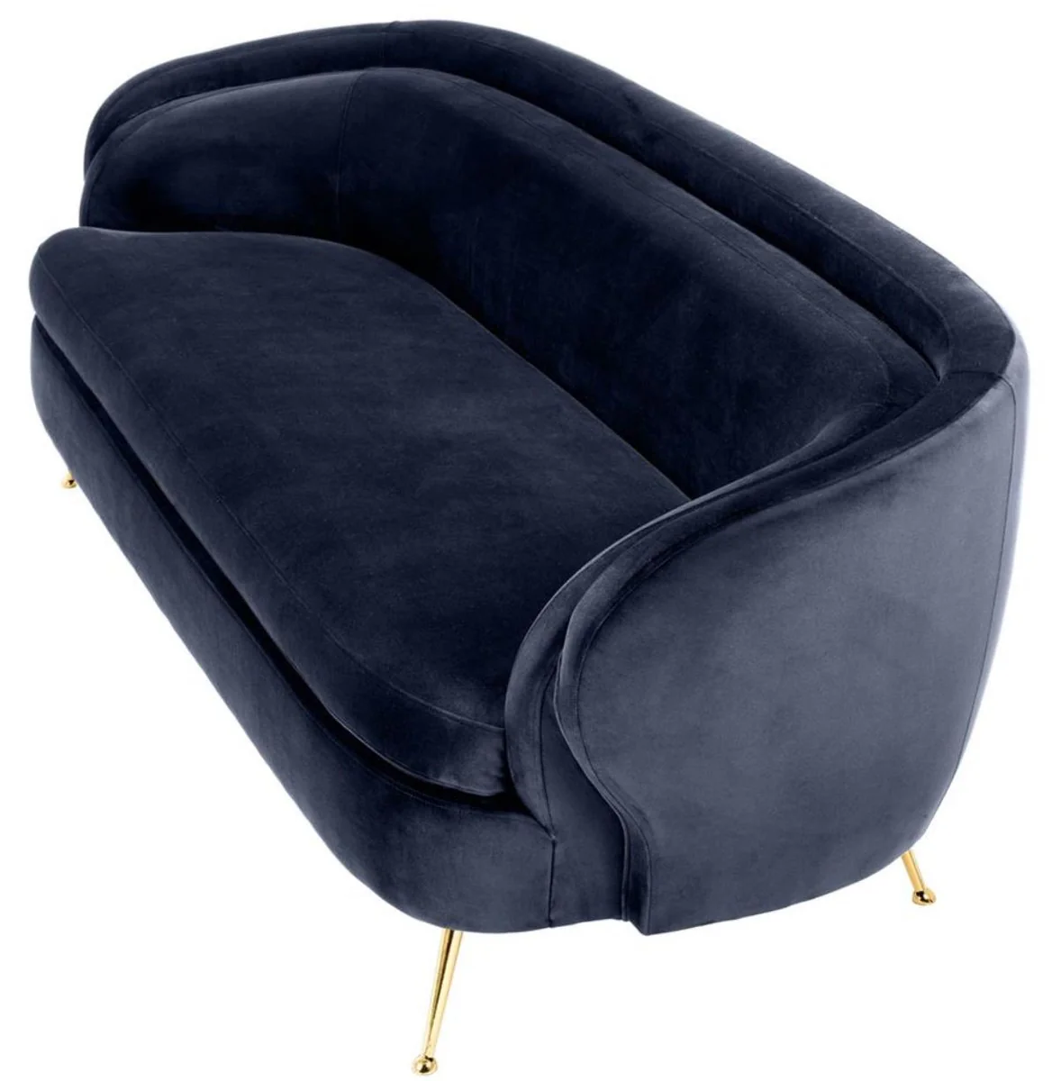 Luxus Wohnzimmer Samtsofa Mitternachtsblau / Messingfarben 220 x 85 x H. 77 cm - Luxus Möbel