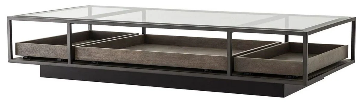 Luxus Couchtisch Bronzefarben / Grau 180 x 90 x H. 37 cm - Rechteckiger Wohnzimmertisch mit Glasplatte - Wohnzimmer Möbel - Luxus Möbel