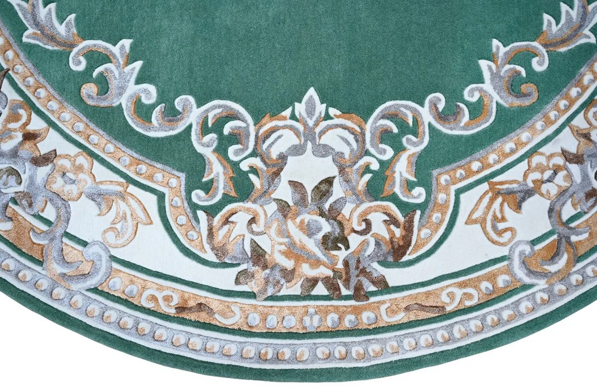 Runder Pompöös by Luxus Barock Teppich Krone von Harald Glööckler Grün / Weiß / Braun Ø 300 cm