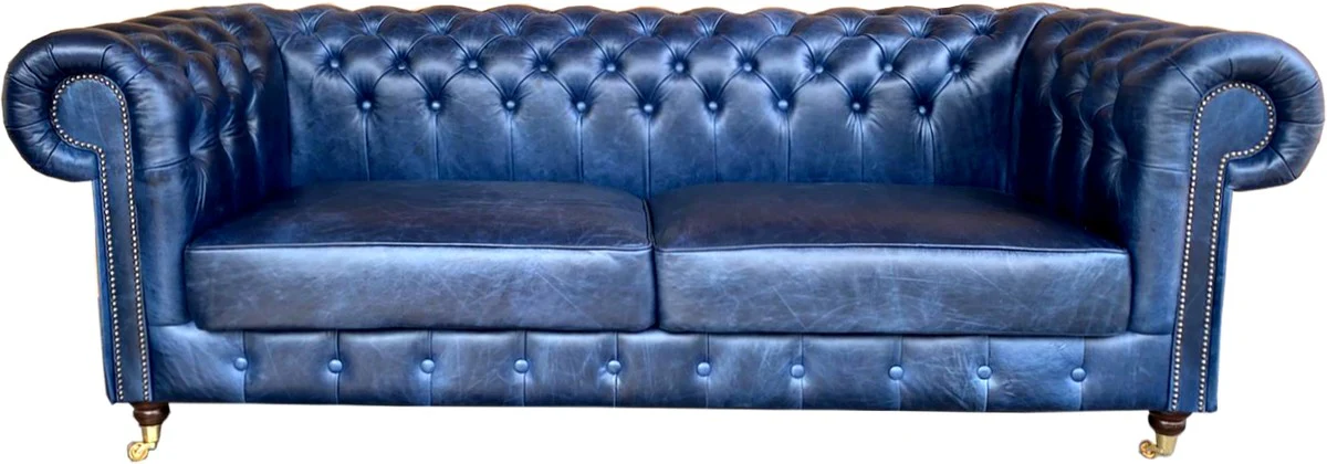 Chesterfield Luxus Echt Leder Sofa 220 cm Vintage Leder von Galata Blue