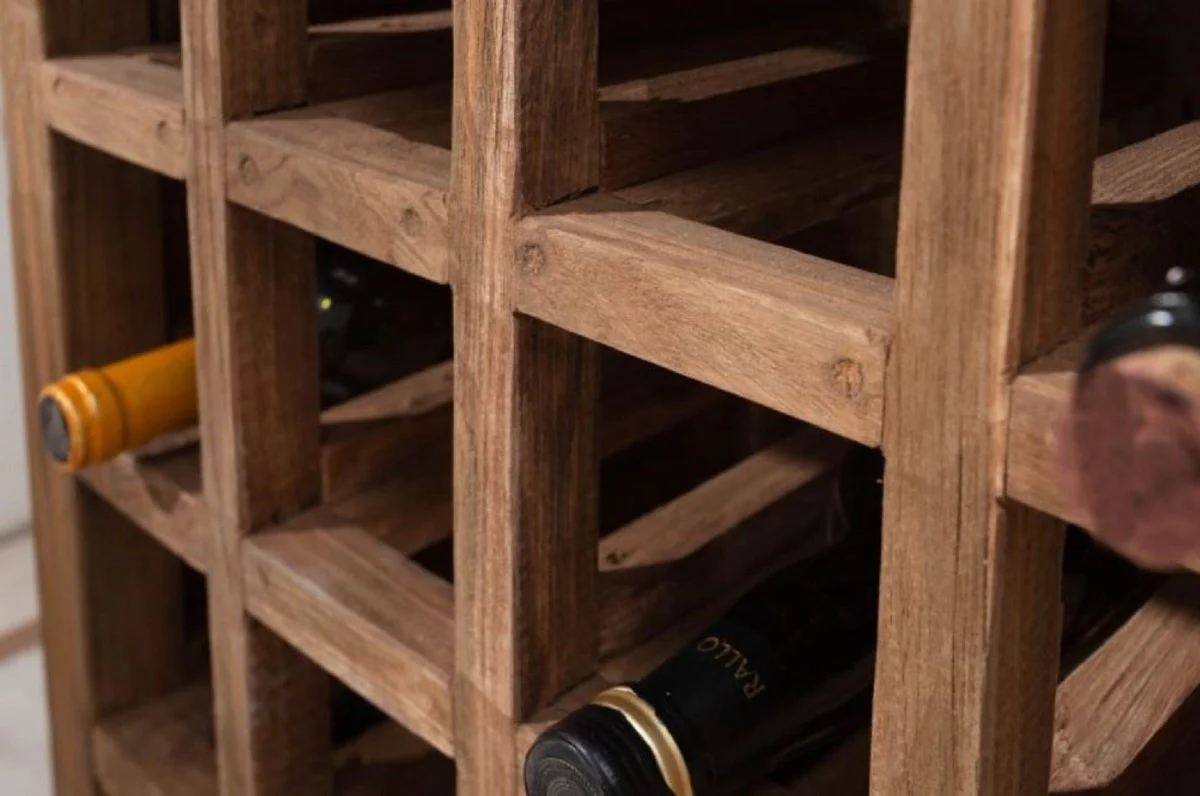 Landhausstil Weinschrank mit Schublade und Weinflaschen Regal Naturfarben 56 x 31 x H. 81 cm - Barschrank aus recyceltem Massivholz - Bar Möbel - Landhausstil Möbel