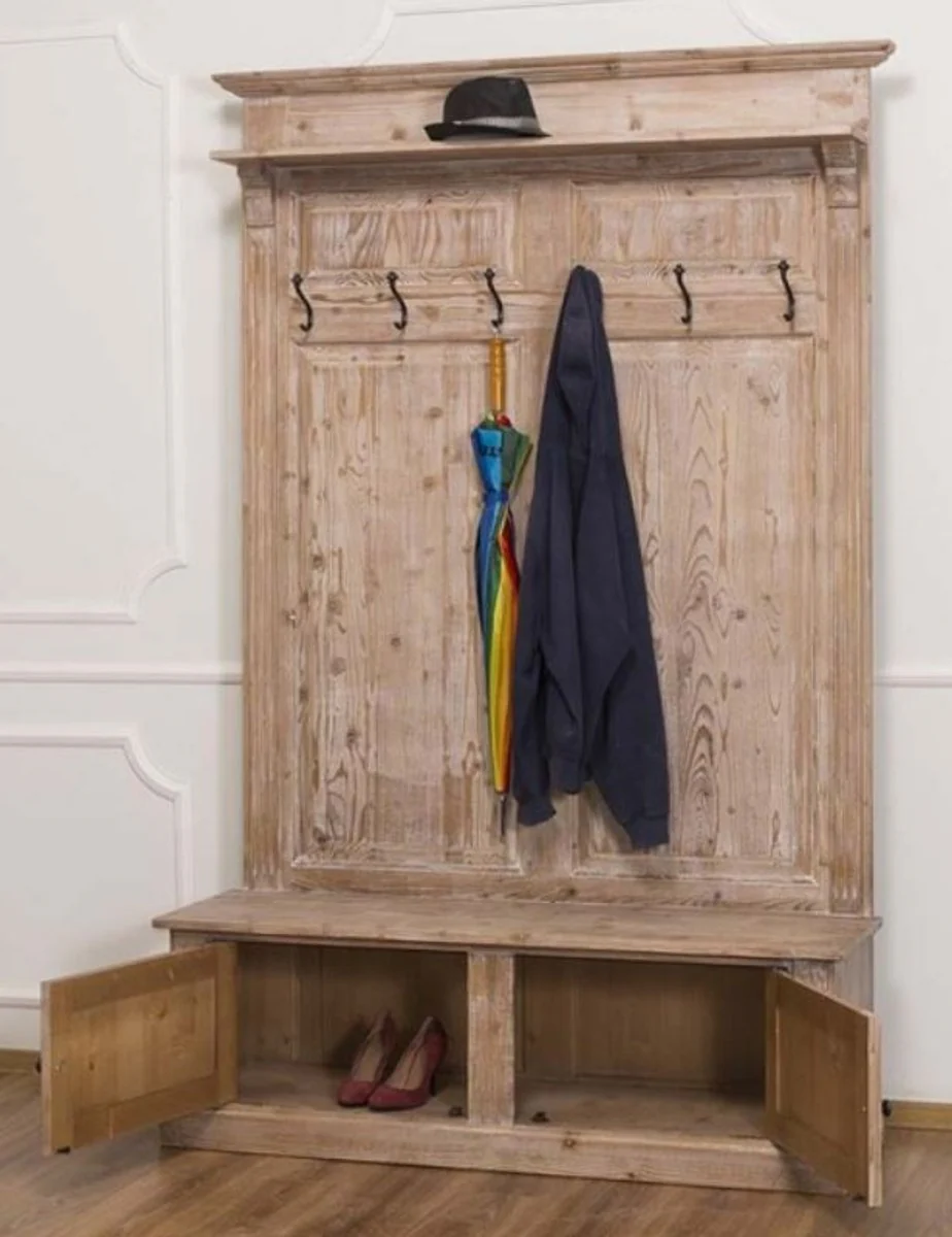 Landhausstil Garderobe Naturfarben 140 x 41 x H. 210 cm - Massivholz Garderobenschrank - Landhausstil Garderoben Möbel