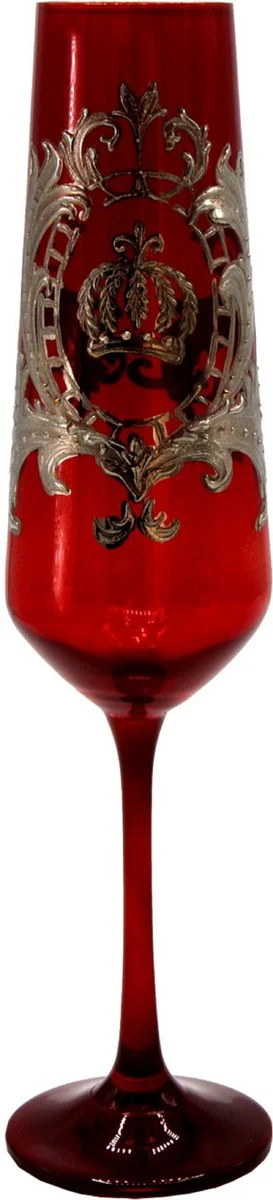 Pompöös by Luxus Champagnerglas Set Bordeauxrot / Silber Ø 6 x H. 25 cm - Champagnergläser mit edler Platin Beschichtung - Pompööse Gläser designed by Harald Glööckler