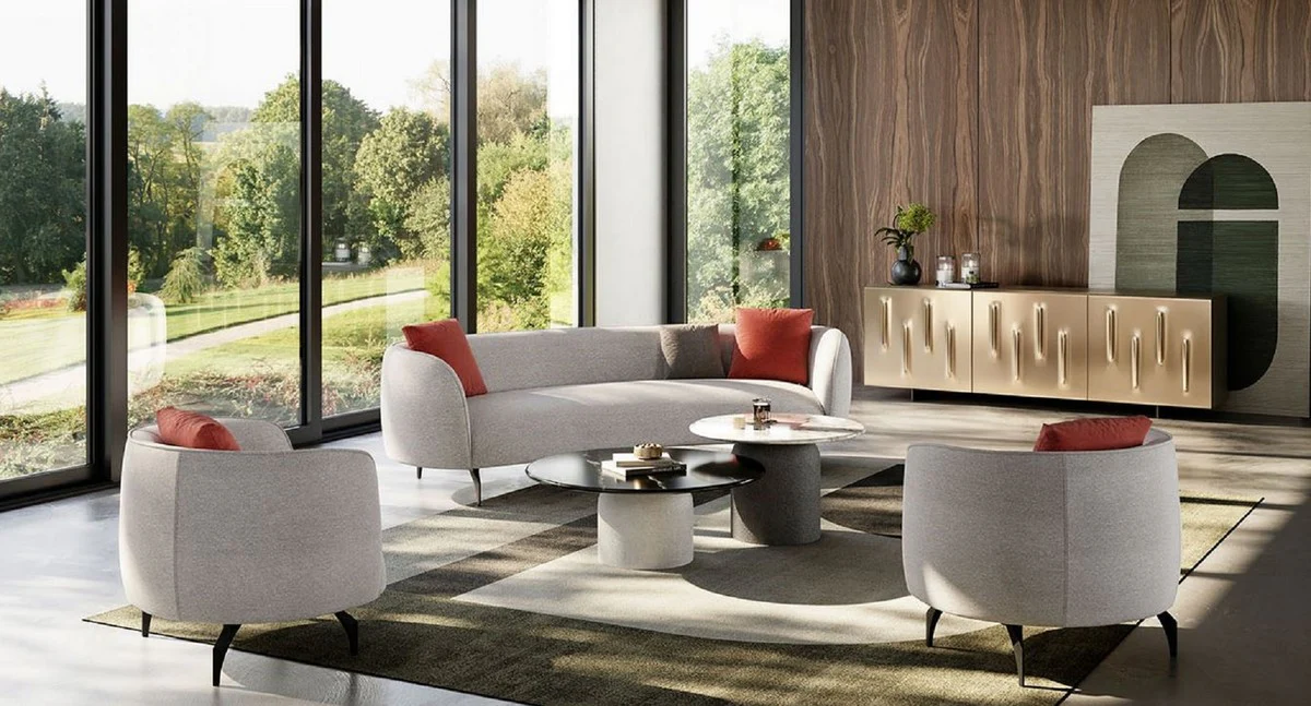 Luxus Sofa Grau / Schwarz 240 x 102 x H. 70 cm - Gebogenes Wohnzimmer Sofa - Hotel Sofa - Wohnzimmer Möbel - Hotel Möbel - Luxus Möbel - Luxus Einrichtung - Wohnzimmer Einrichtung