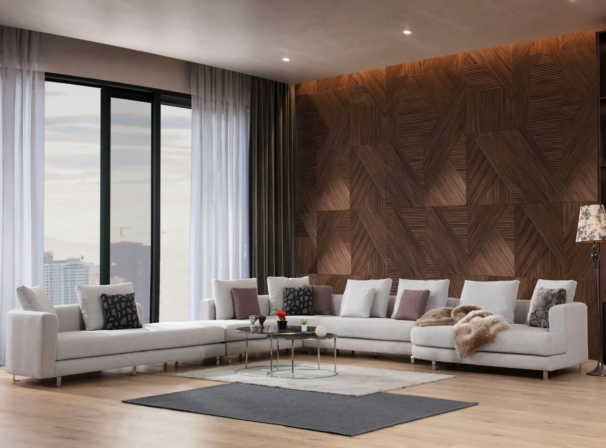 Luxus Ecksofa Grau / Silber 424 x 430 x H. 90 cm - Wohnzimmer Sofa - Wohnzimmer Möbel - Luxus Möbel - Luxus Wohnzimmer Einrichtung