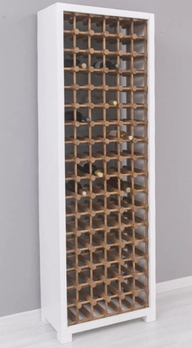 Landhausstil Massivholz Weinschrank Weiß / Naturfarben 68 x 35 x H. 200 cm - Massivholz Weinregal im Landhausstil - Massivholz Bar Möbel - Landhausstil Bar Möbel