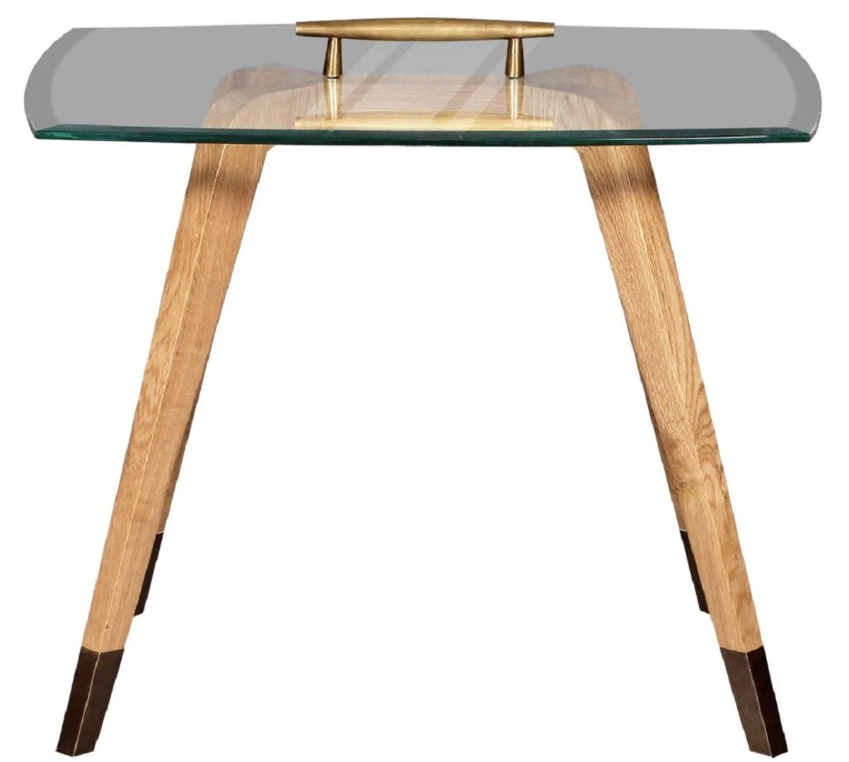 Luxus Beistelltisch Naturfarben / Braun / Messingfarben 60 x 40 x H. 53 cm - Moderner Tisch mit Glasplatte und Tragegriff - Wohnzimmer Möbel - Luxus Kollektion