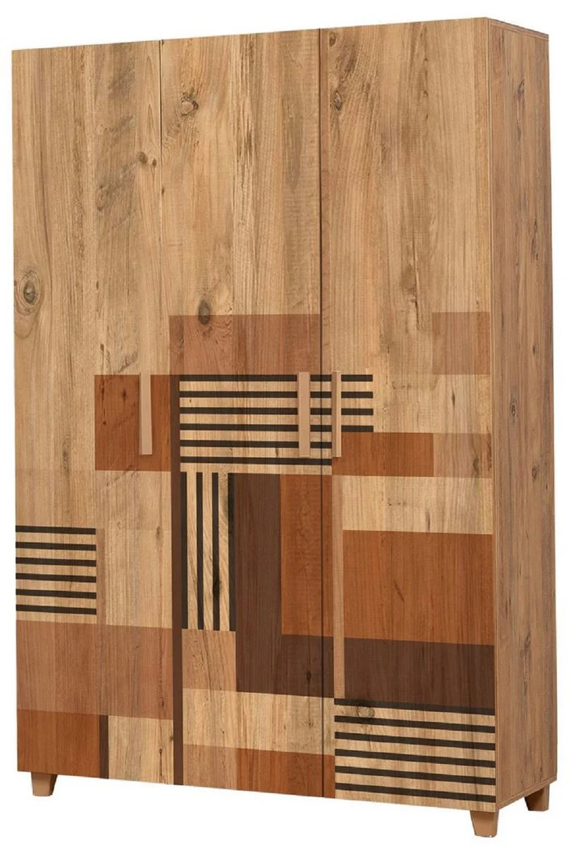 Luxus Schlafzimmerschrank Naturfarben / Braun 120 x 48 x H. 189 cm - Massivholz Kleiderschrank mit 3 Türen - Schlafzimmer Möbel - Hotel Möbel - Luxus Möbel