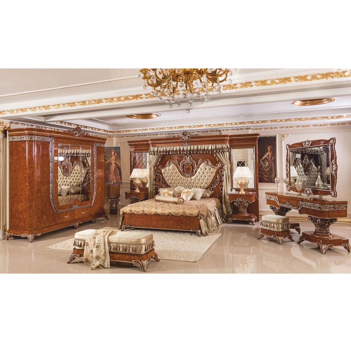 Luxus Barock Schminkkommoden Set Braun / Bronze / Gold - Barock Möbel