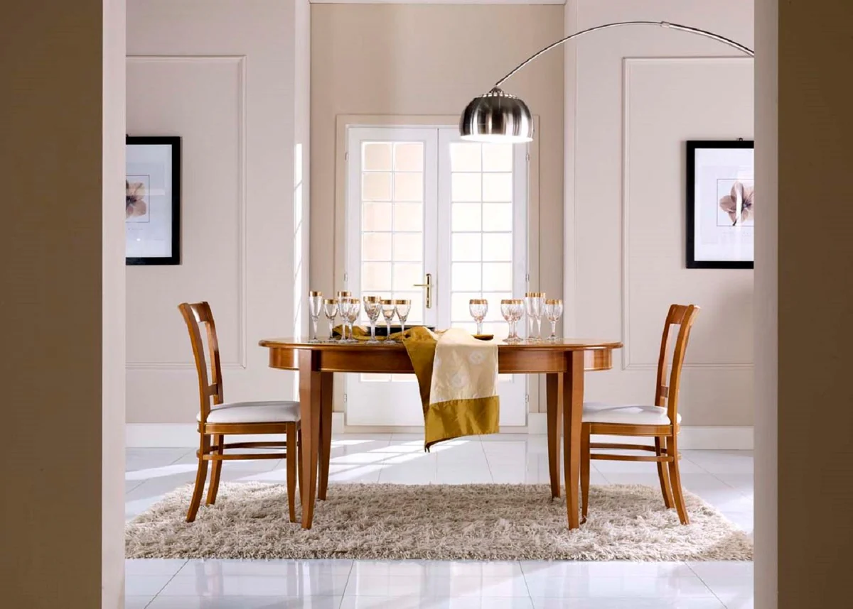 Luxus Biedermeier Esstisch Braun - Ovaler ausziehbarer Massivholz Esszimmertisch - Biedermeier Esszimmer Möbel - Luxus Qualität - Made in Italy