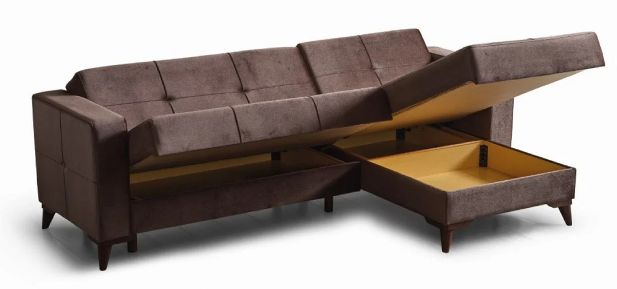 Luxus Schlafsofa Dunkelbraun 243 x 150 x H. 83 cm - Modernes Wohnzimmer Sofa mit 2 Kissen - Wohnzimmer Möbel