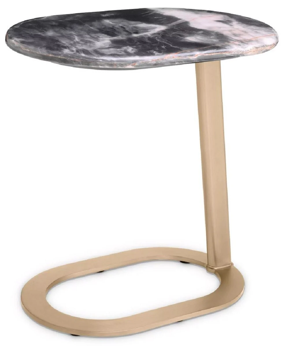 Luxus Beistelltisch Schwarz / Messing 49 x 34 x H. 50 cm - Edelstahl Tisch mit Marmorplatte - Wohnzimmer Möbel - Luxus Möbel - Wohnzimmer Einrichtung - Luxus Qualität