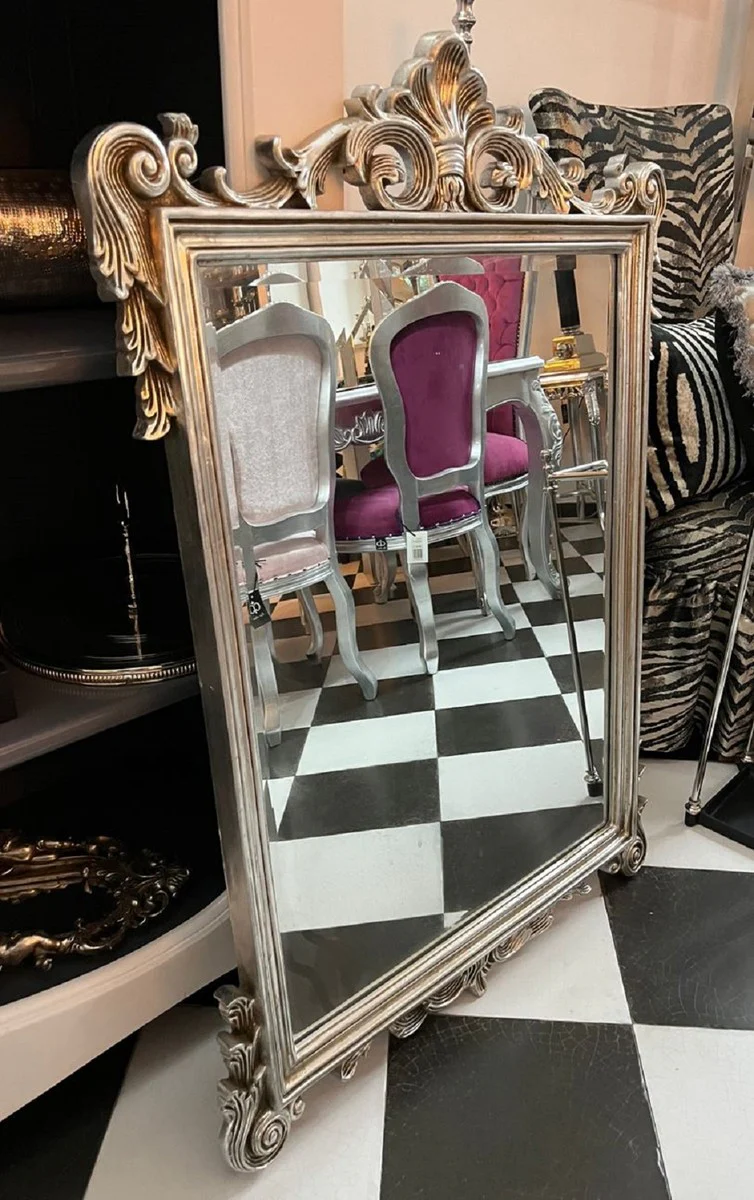 Barock Spiegel Silber - Handgefertigter Wandspiegel mit eleganten Verzierungen - Prunkvoller Barockstil Wandspiegel - Barock Garderoben Spiegel - Barock Möbel - Edel & Prunkvoll