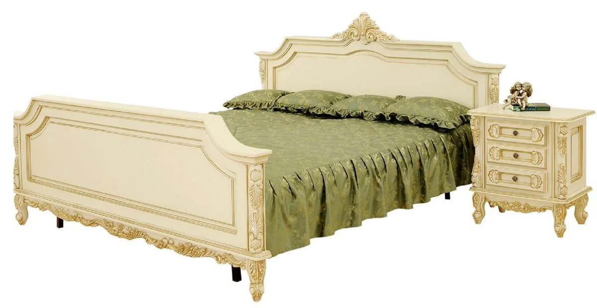 Luxus Barock Nachtkommode Creme / Beige - Prunkvoller Barock Nachttisch mit 3 Schubladen - Luxus Schlafzimmer Möbel im Barockstil - Barock Möbel - Barock Einrichtung