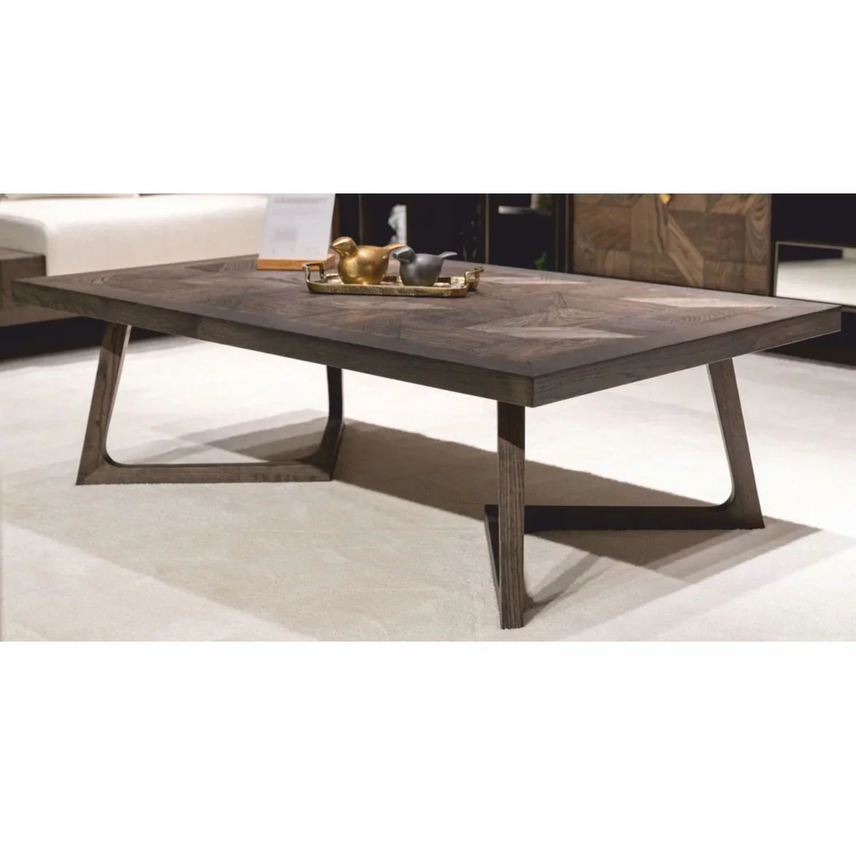 Luxus Massivholz Couchtisch Braun 138 cm - Hotel & Wohnzimmer Möbel