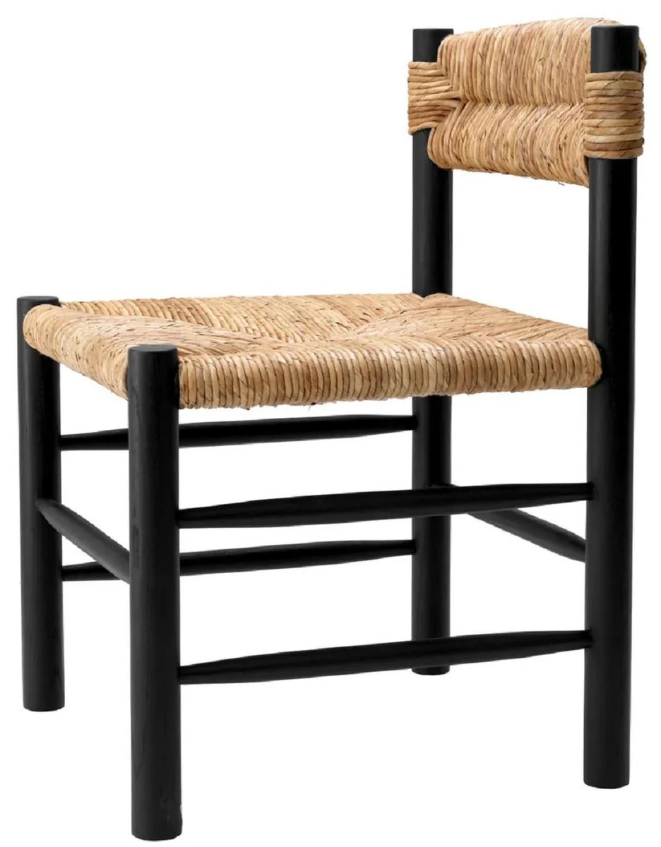 Luxus Esszimmer Stuhl Schwarz / Naturfarben 54 x 62,5 x H. 80,5 cm - Massivholz Küchen Stuhl - Esszimmer Möbel - Luxus Möbel - Esszimmer Einrichtung - Luxus Einrichtung