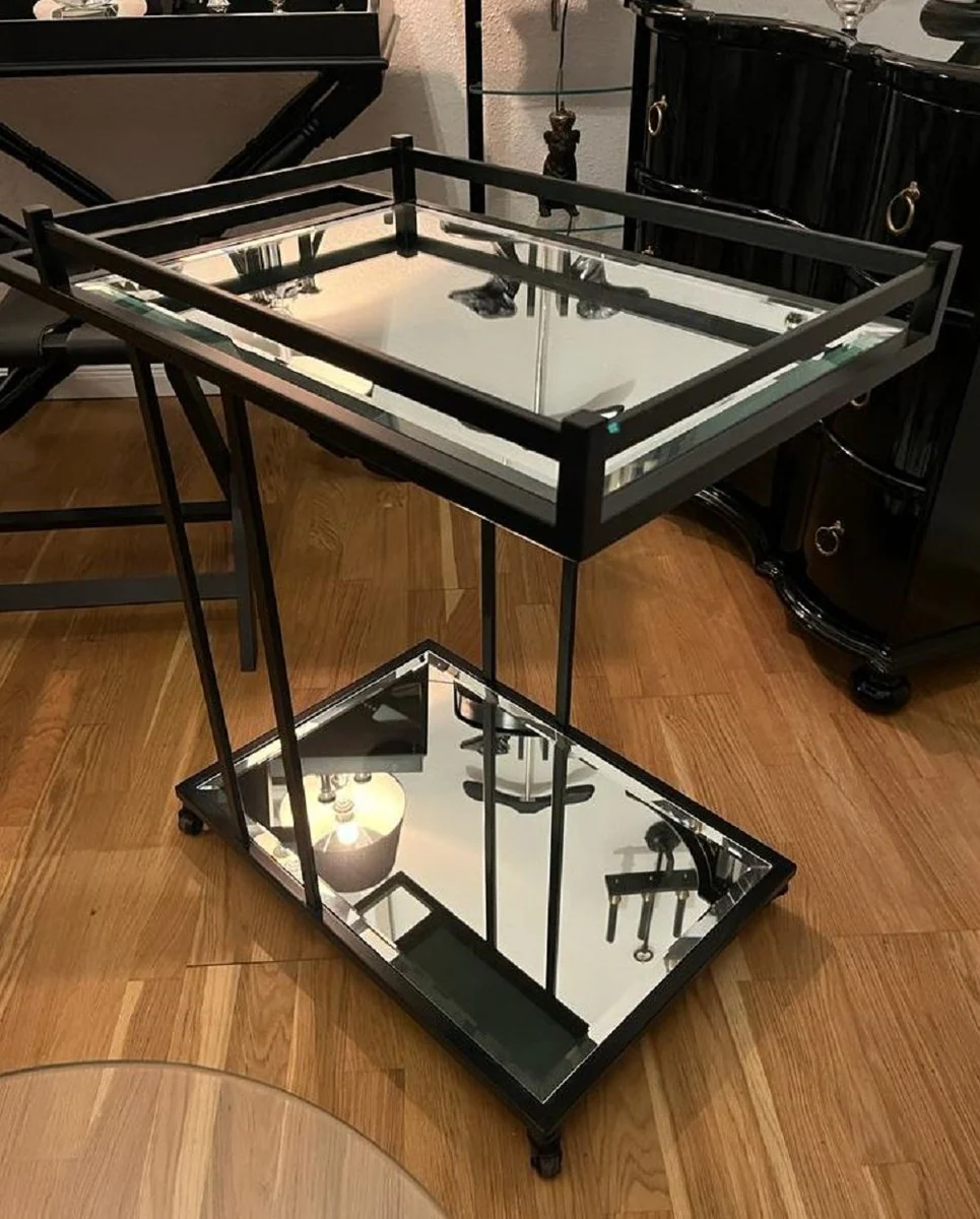 Luxus Servierwagen Schwarz 78 x 46 x H. 79 cm - Hotel Restaurant Gastronomie Trolley - Luxus Hotel Restaurant Gastronomie Accessoires - Luxus Möbel