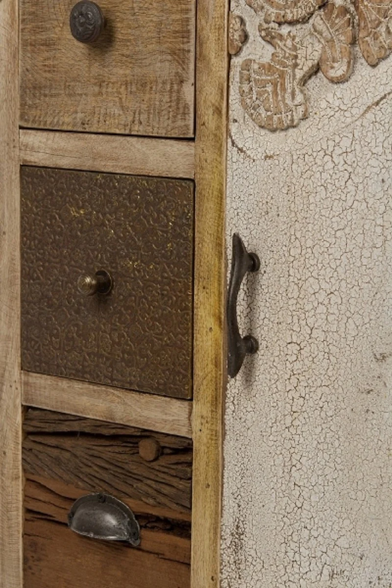 Landhausstil Sideboard mit Tür und 10 Schubladen Naturfarben / Mehrfarbig 85 x 32 x H. 103 cm - Landhausstil Wohnzimmermöbel