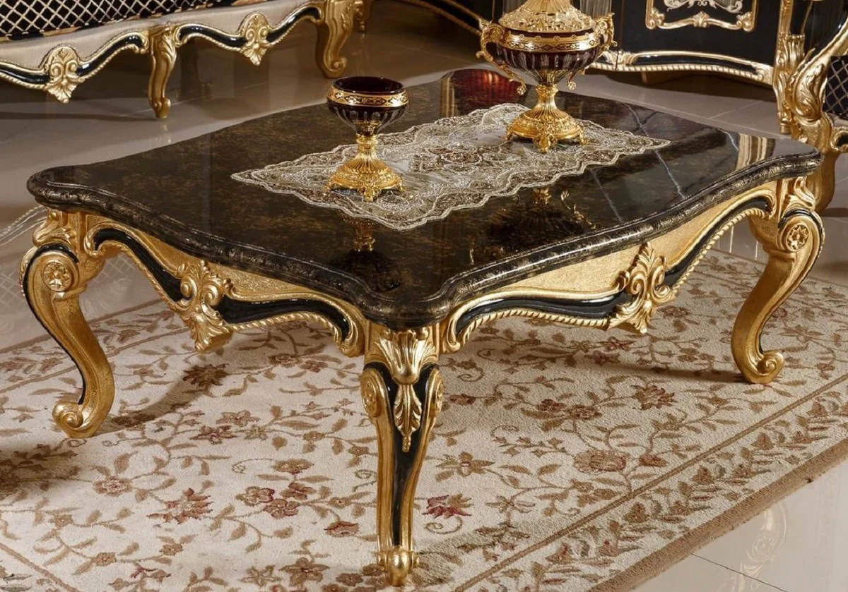 Luxus Barock Couchtisch Schwarz / Gold - Prunkvoller Massivholz Wohnzimmertisch im Barockstil - Barock Wohnzimmer Möbel - Edel & Prunkvoll