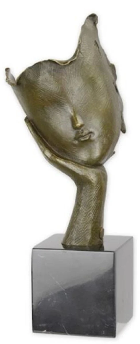 Luxus Bronze Deko Skulptur Gesicht Bronze / Schwarz 15,8 x 12,2 x H. 36,8 cm - Abstrakte Bronze Deko Figur mit Marmorsockel - Luxus Deko Accessoires - Abstrakte Deko Accessoires