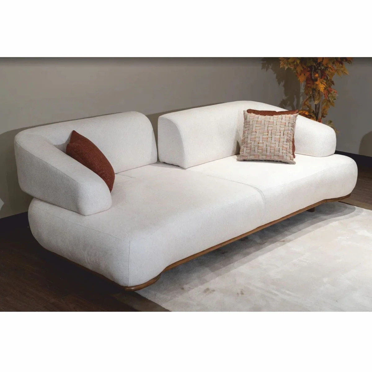 Luxus Sofa mit verstellbaren Rückenlehnen Weiß / Braun 240 cm - Luxus Möbel