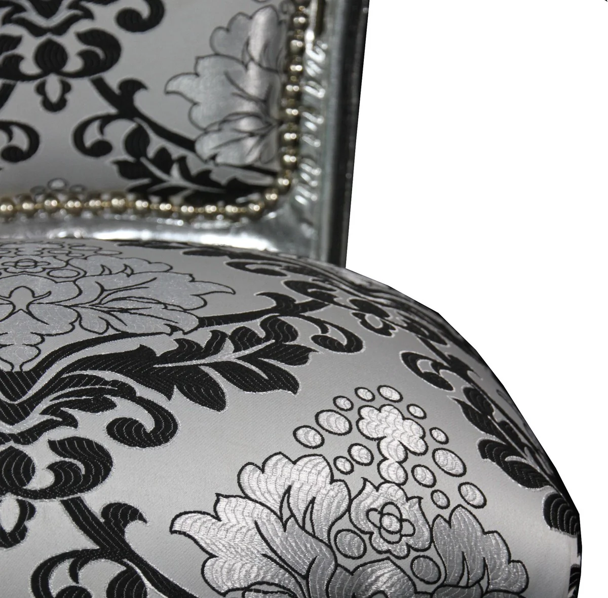 Barock Esszimmer Stuhl Silber Schwarz Muster / Silber ohne Armlehnen - Antik Möbel