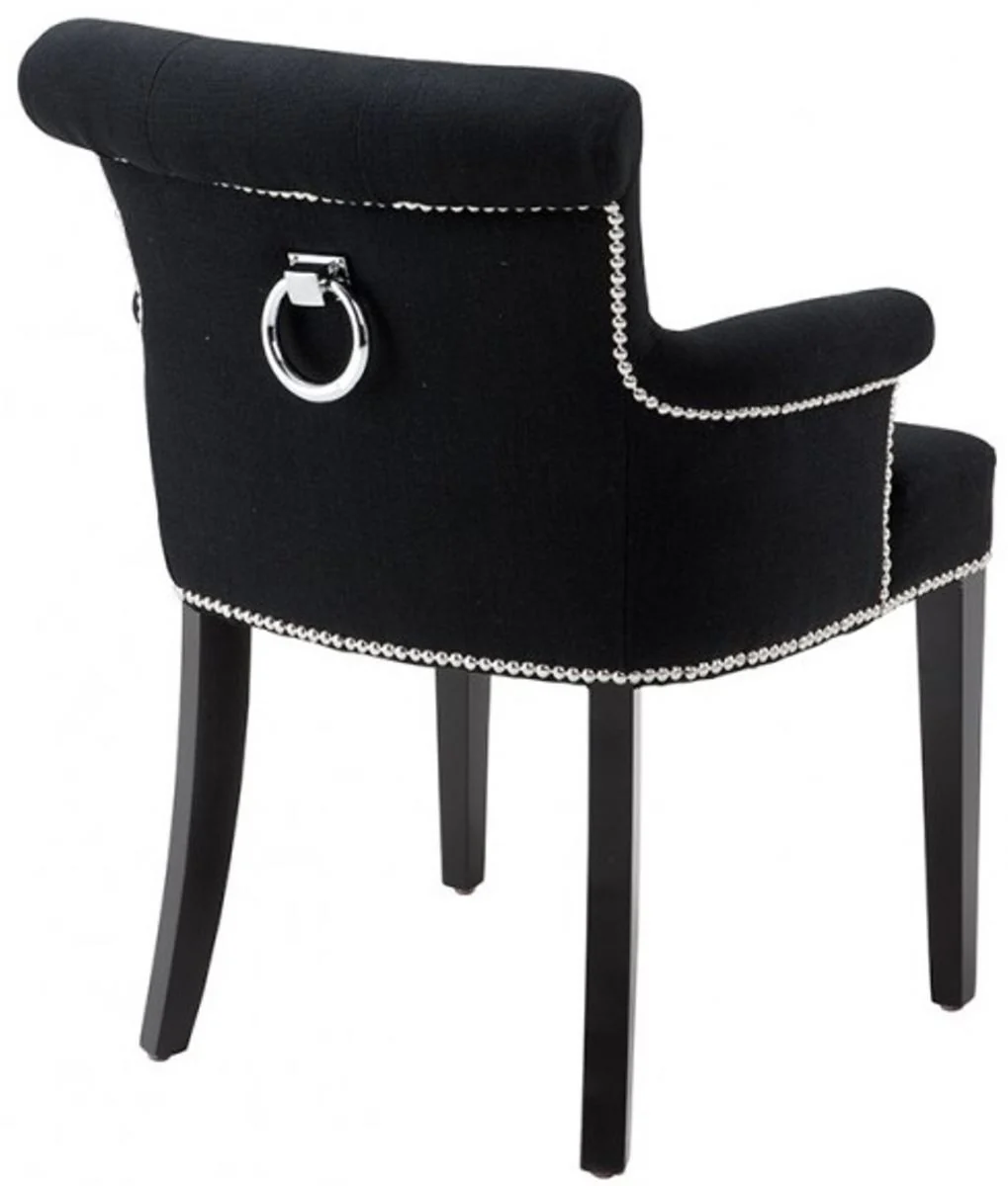 Luxus Esszimmerstuhl 4er Set Schwarz - Massivholz Küchenstühle mit Armlehnen und edlem Samtstoff - Luxus Esszimmer & Restaurant Möbel