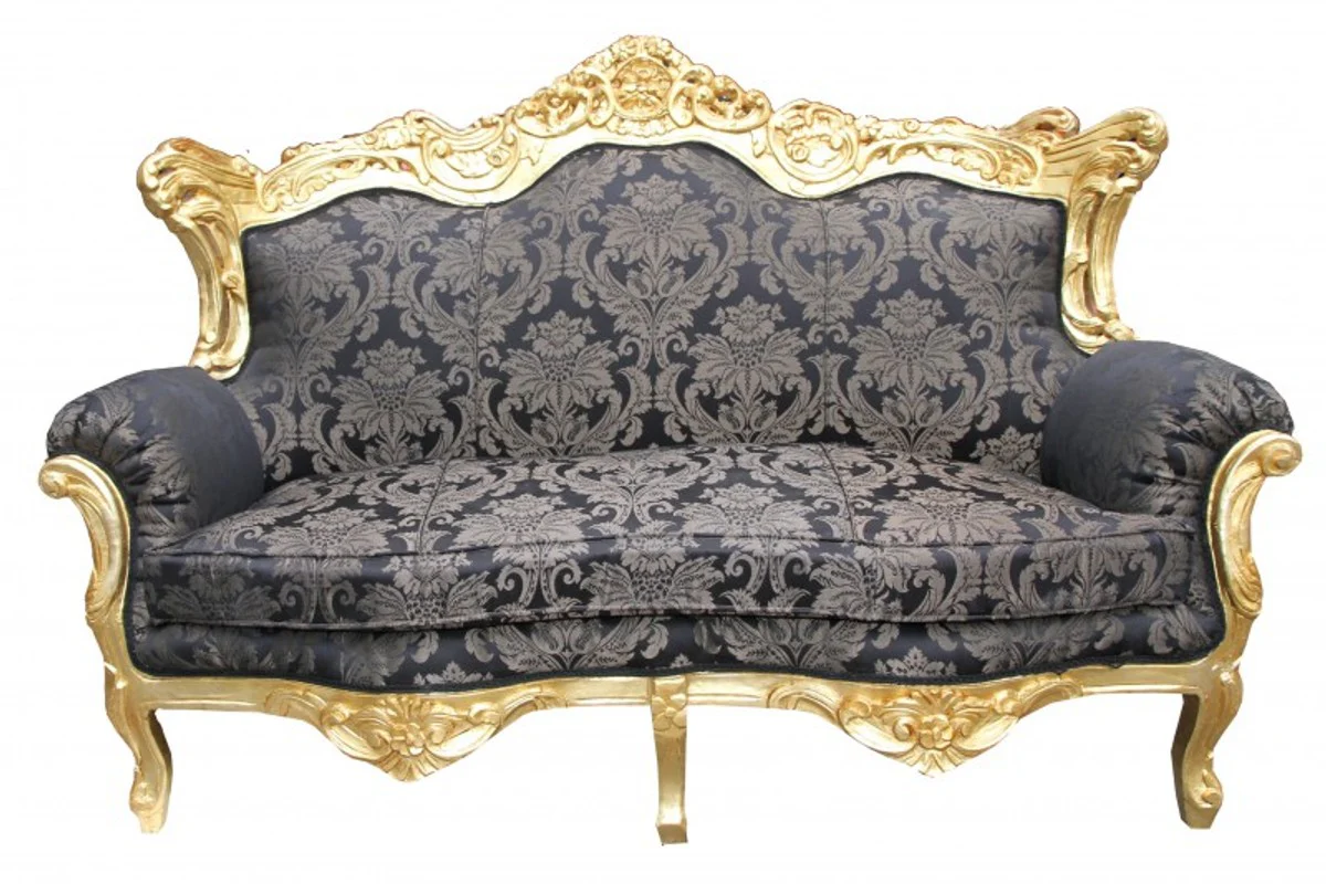 Barock 2er Sofa Master Schwarz Muster/ Gold 2Mod - Wohnzimmer Couch Möbel Lounge
