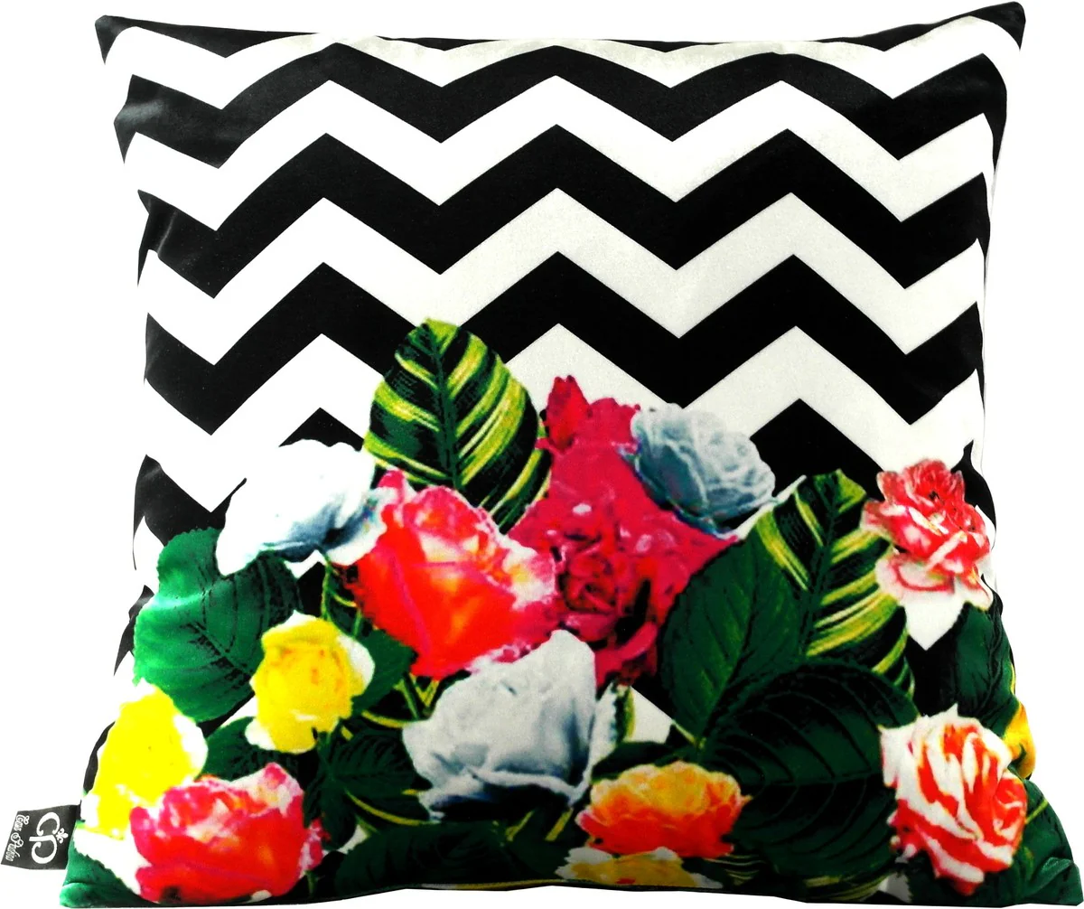 Luxus Kissen Miami Flowers 45 x 45 cm - Feinster Samtstoff - Deko Wohnzimmer Kissen