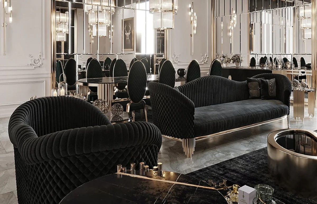 Luxus Sofa Schwarz / Gold 260 x 88 x H. 88 cm - Modernes Wohnzimmer Sofa - Wohnzimmer & Hotel Möbel - Luxus Kollektion